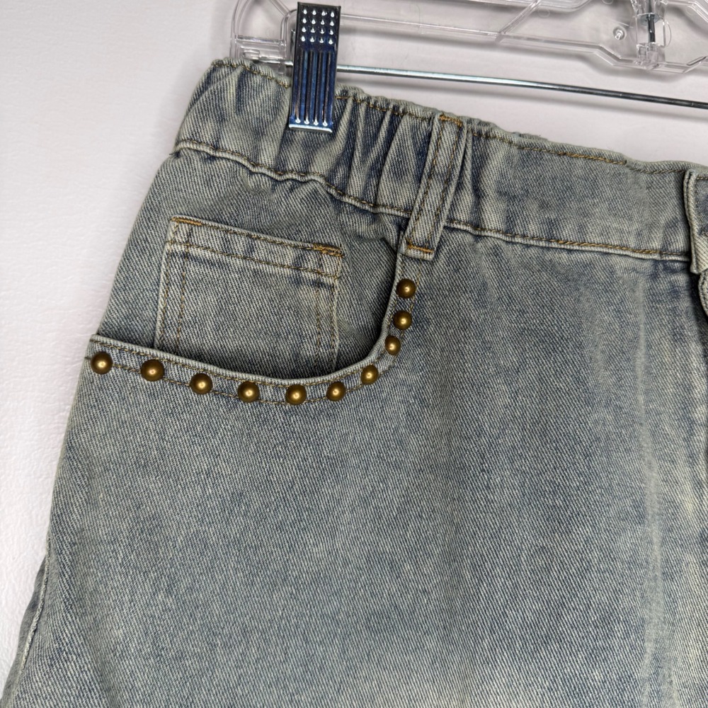 Kohl's Denim Shorts Women XL Blue Studded Embellished Frayed Hem Elastic Waist